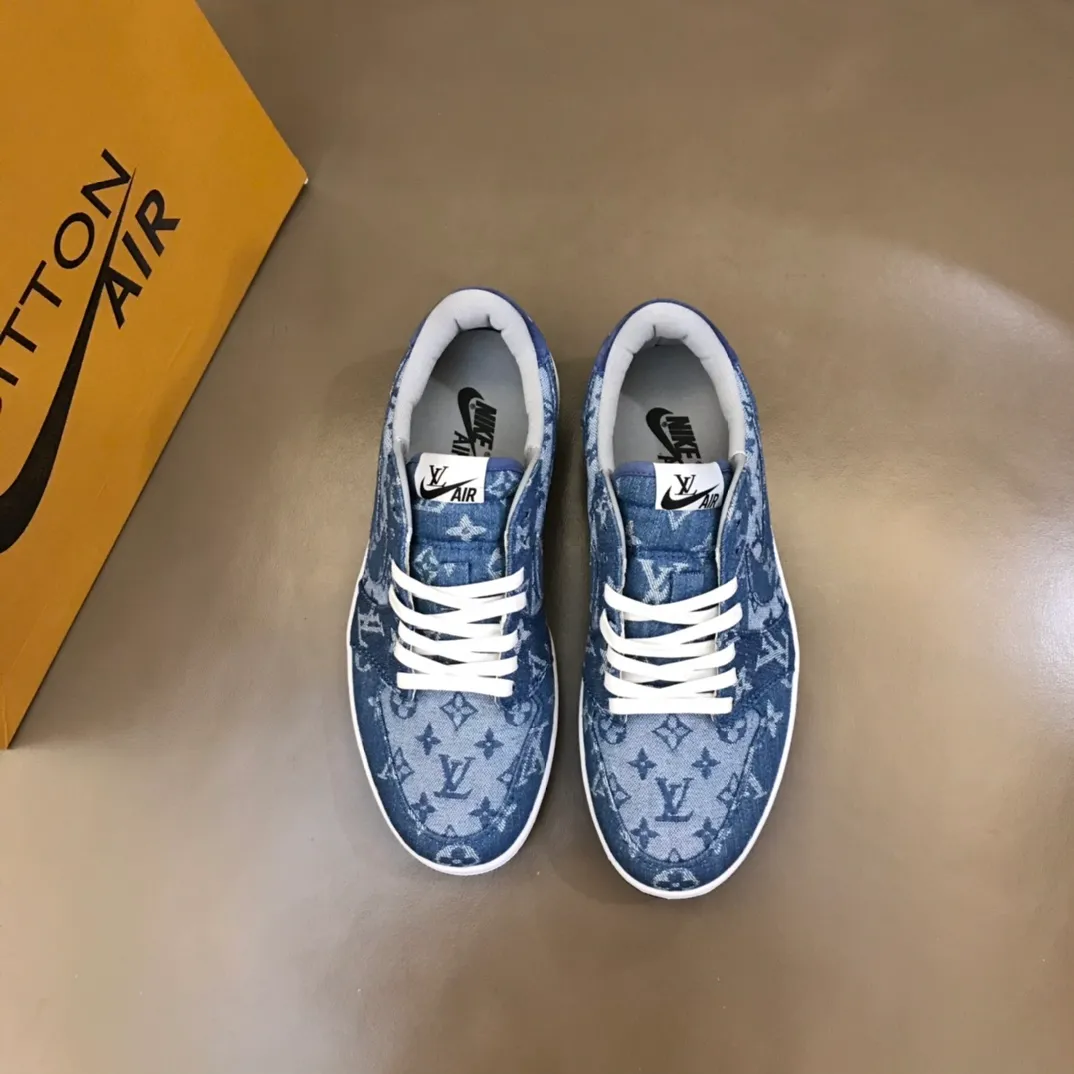 Men's shoes 💰p440 "*OUIS *UITTO* Nike" new original drawer box, co-branded low-top casual sneakers, this sneaker is completely made of denim canvas splicing leather, decorated with Louis Vuitton's iconic monogram and Damierl pattern with natural cowhide piping. The upper of this shoe combines LV’s most classic Monogram and Damier elements, giving it a sense of luxury and recognition! Size: 38-45